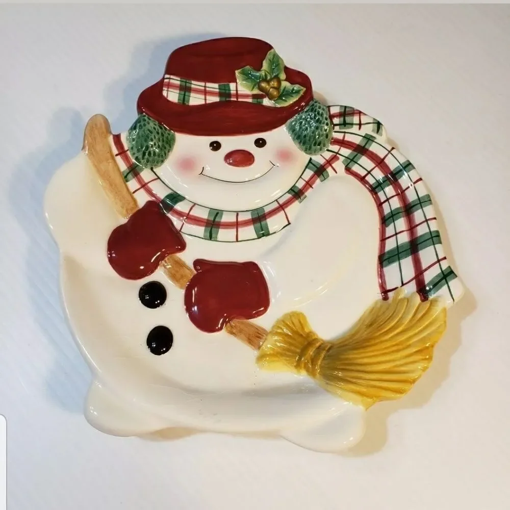 Vintage Fitz & Floyd Christmas Snowman Plate 9